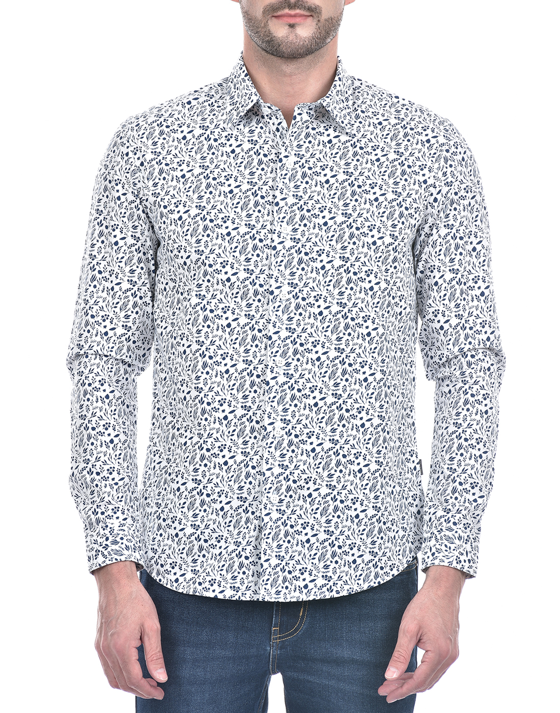Numero Uno Men Floral Print White Shirt